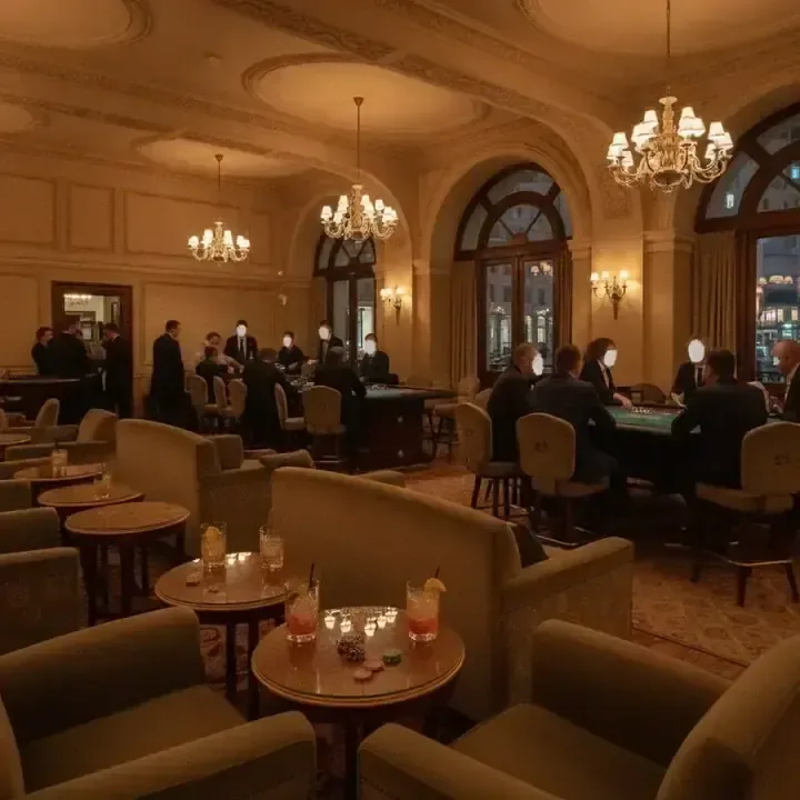 Noite de dealer ao vivo com mesas de roleta e ambiente social no casino