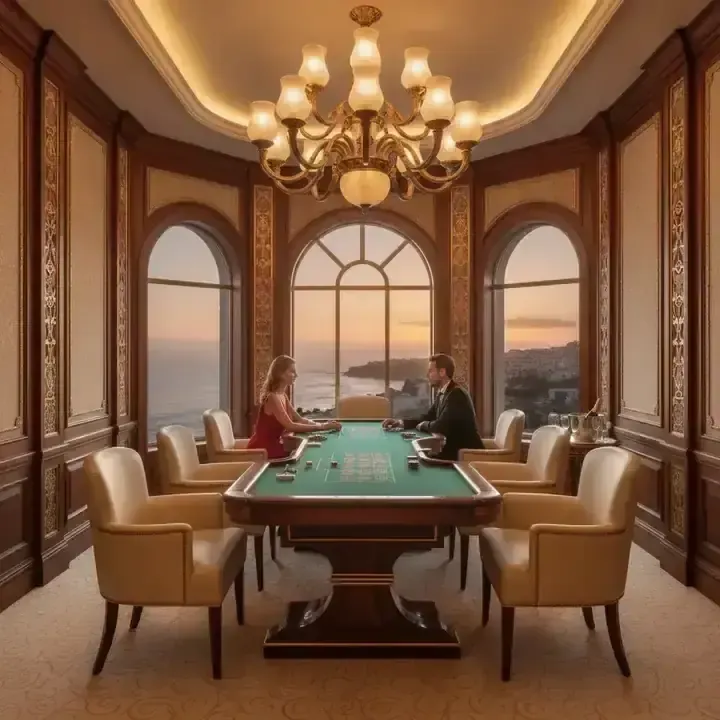 Salão VIP Círculo Atlântico com mesa de baccarat e limites elevados
