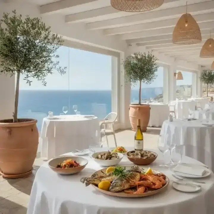 Restaurante de fine dining com vista para o oceano