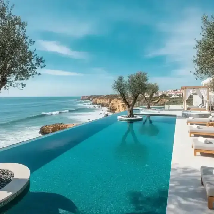 Spa e piscina infinita com vista para a costa