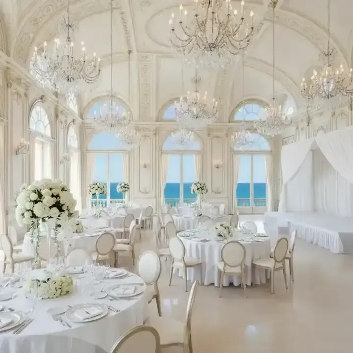 Salão de baile elegante preparado para gala corporativa
